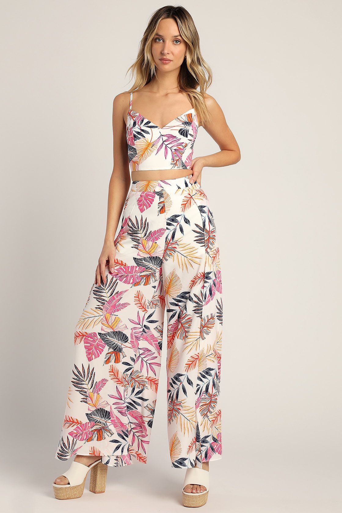 Views of Vacation White Multi Floral Lace-Up Two-Piece Jumpsuit | Lulus (US)