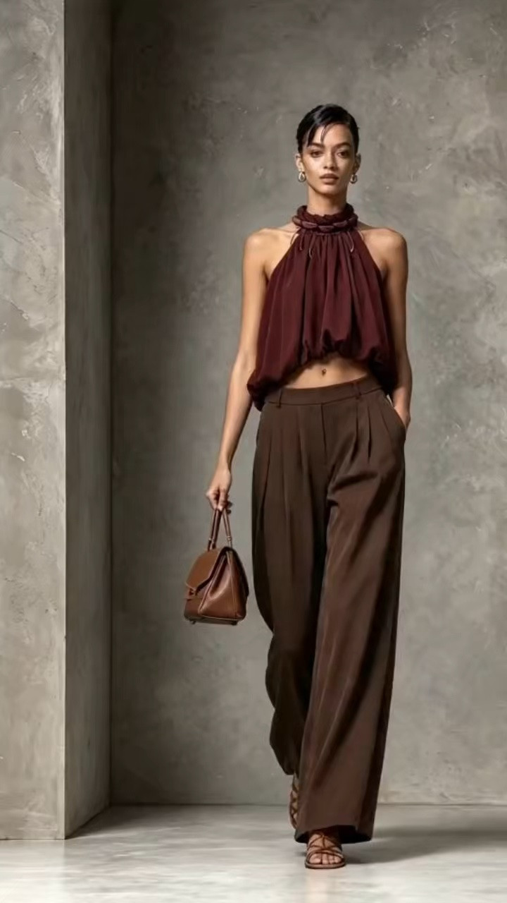 Chocolate Brown Wide Leg Pants Date Night Look #ChocolateBrownDateNight #RomanticDinnerOutfit #BurgundyAndChocolateStyle #DateNightFashion #WideLegPantsOutfit #HalterTopStyle #ChocolateToneFashion

#LTKootd #LTKOver40 #LTKWedding