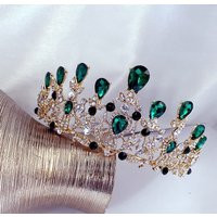 Baroque Green Crown, Victorian Emerald Gold Tiara, Royalty Crown, Anna Cosplay Bridal Pageant Crown, | Etsy (US)