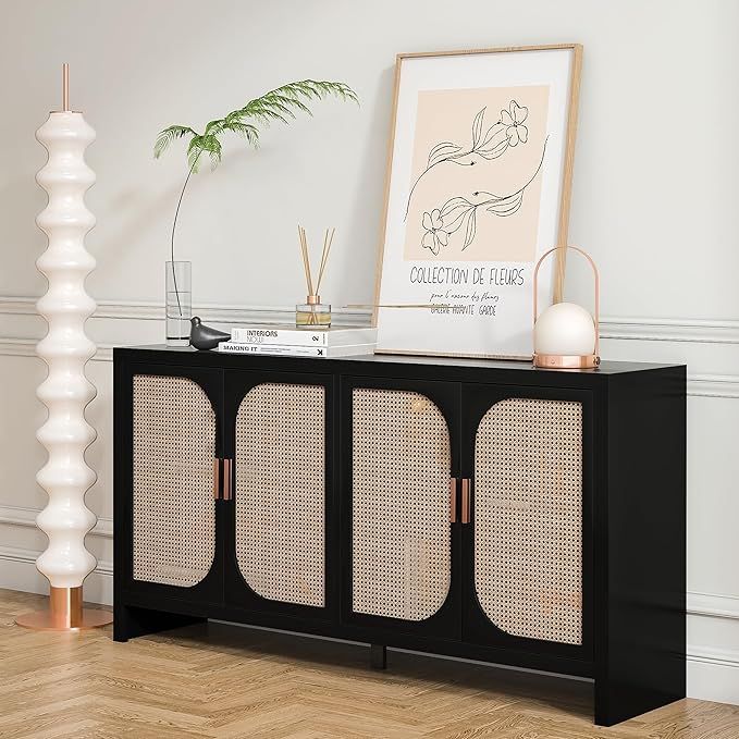 Rattan Sideboard Buffet Cabinet with Storage,Rattan Accent Cabinet Storage Cabinet Console Table,... | Amazon (US)