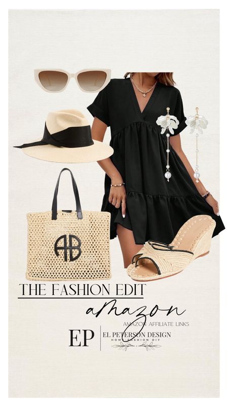 Dress
Earrings
Straw purse
Straw hat 
Sandals
Sunglasses

#LTKstyletip