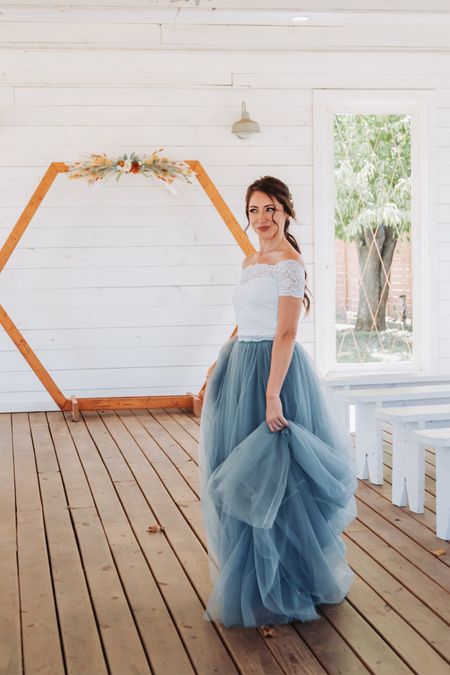 Two piece lace and blue tulle wedding dress 💍  #blueweddingdress


#LTKwedding