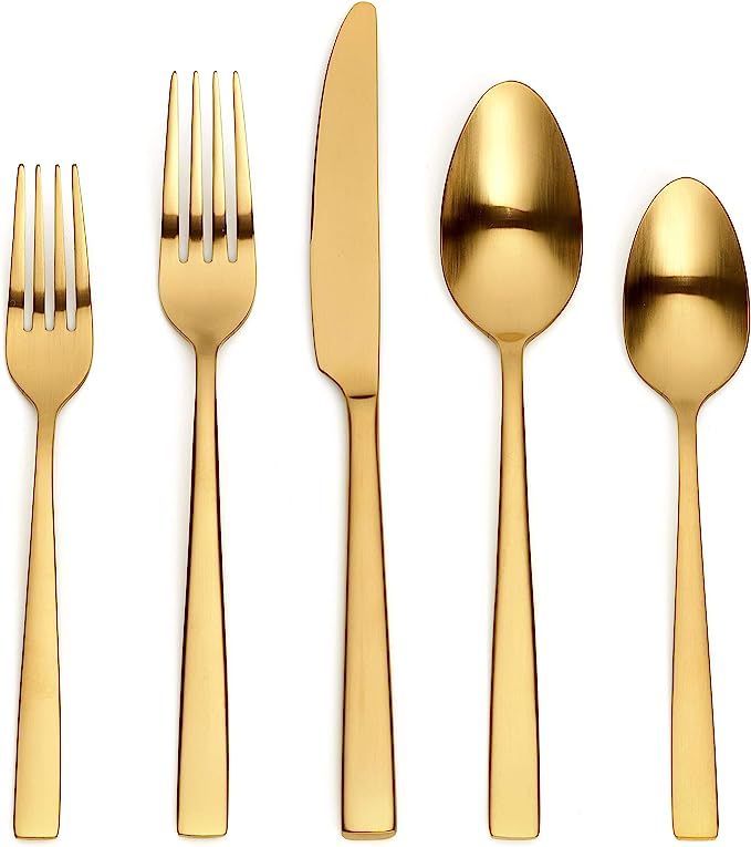 Ornative Kathryn 20-Piece Stainless Steel Flatware Set| Silverware Set for 4| Gold | Includes For... | Amazon (US)