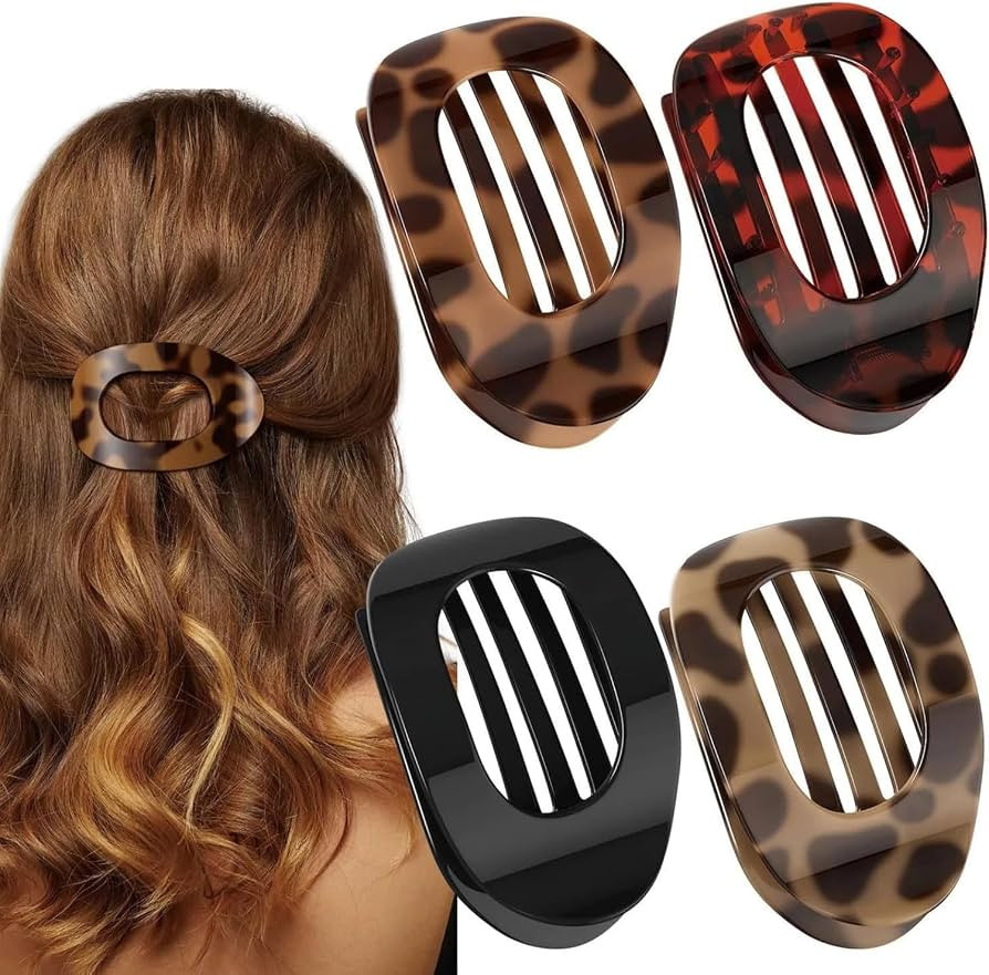 Oval-Shaped Flat Claw for Women-Strong Hold Lay Down Claw Clamps Hair Barrettes Alligator Clip-Fl... | Amazon (US)