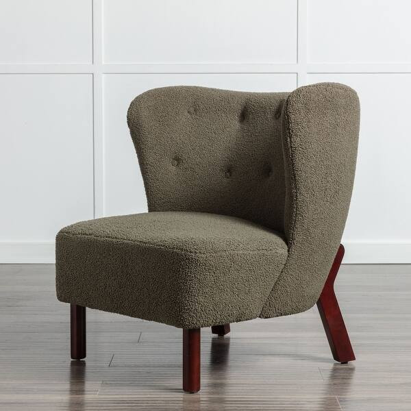 Accent Chair Lambskin Sherpa Wingback Tufted Side Chair with Solid Wood Legs | Bed Bath & Beyond