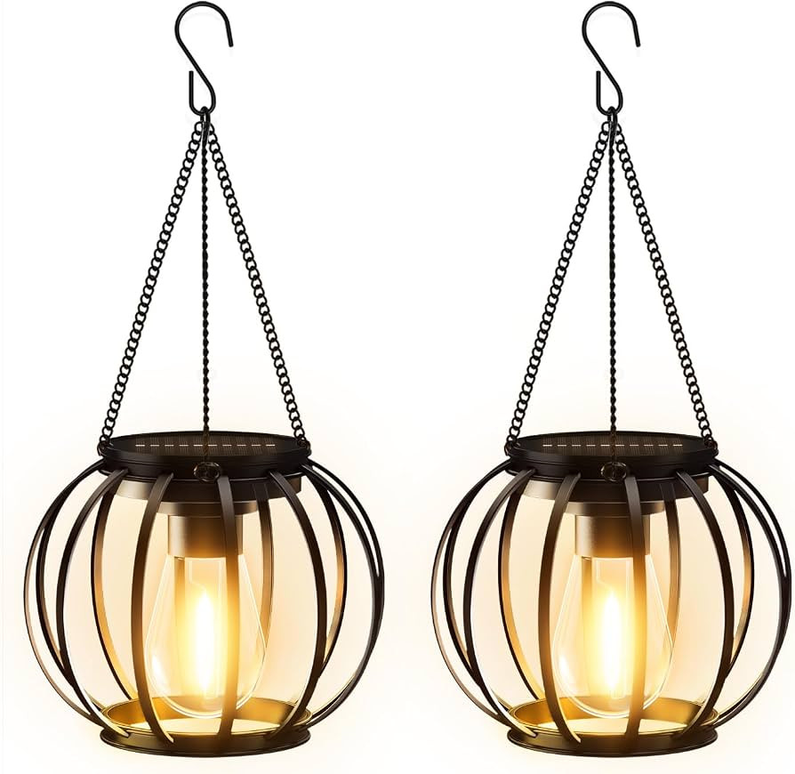 BUCASA Solar Lights Outdoor Garden, 2 Pack Metal Solar Lanterns Outdoor with Chain and Hook, Hang... | Amazon (UK)