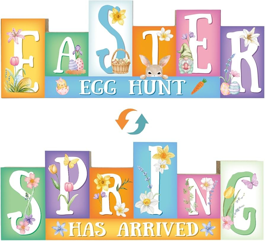 Easter Decorations, Wooden Easter Table Decorations, Reversible Easter & Spring Table Decor, Doub... | Amazon (US)