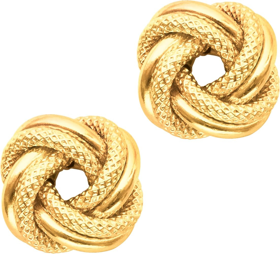 14k Yellow Gold Shiny And Textured Double Row Love Knot Stud Earrings, 10mm | Amazon (US)