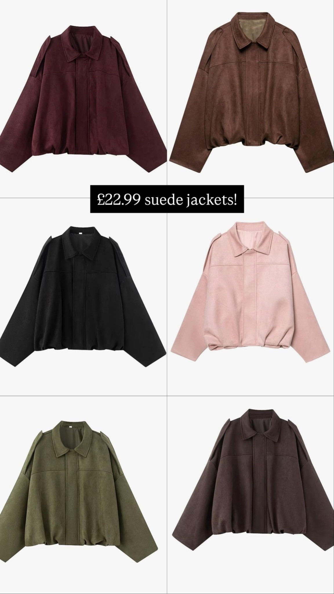 Suede jackets in so many colours for £22.99!! 

Zara dupe, suede jacket, bomber jacket, autumn jacket 

#LTKuk #LTKautumn
