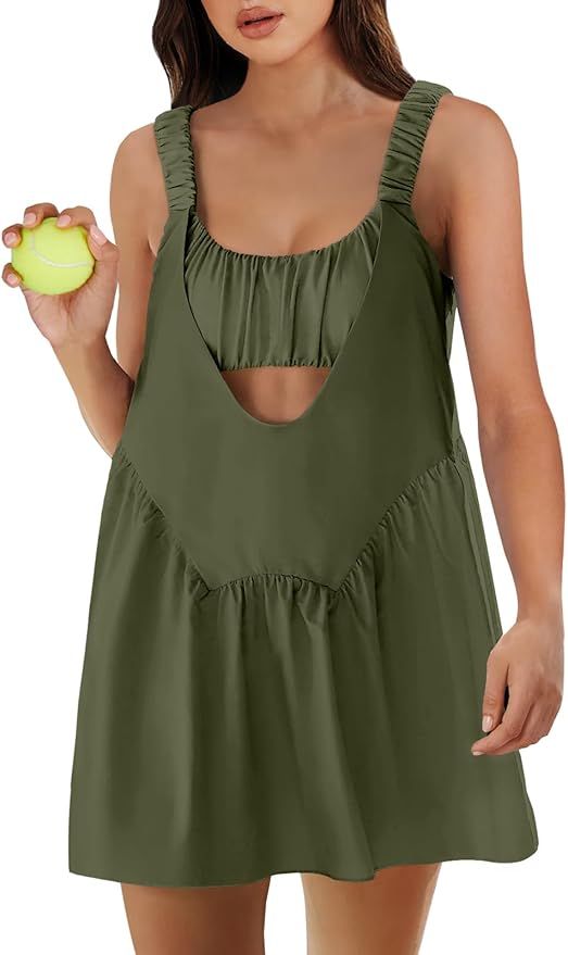 ANRABESS Women Summer Romper Mini Dress Built-in Bra & Shorts Cutout Workout Athletic Active Tenn... | Amazon (US)