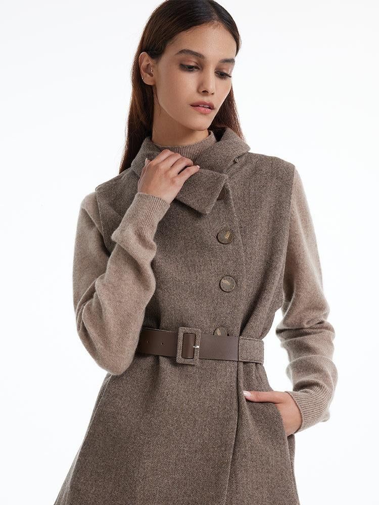 Coffee Brown Washable Wool Cloak And Vest Two-piece Set | GOELIA