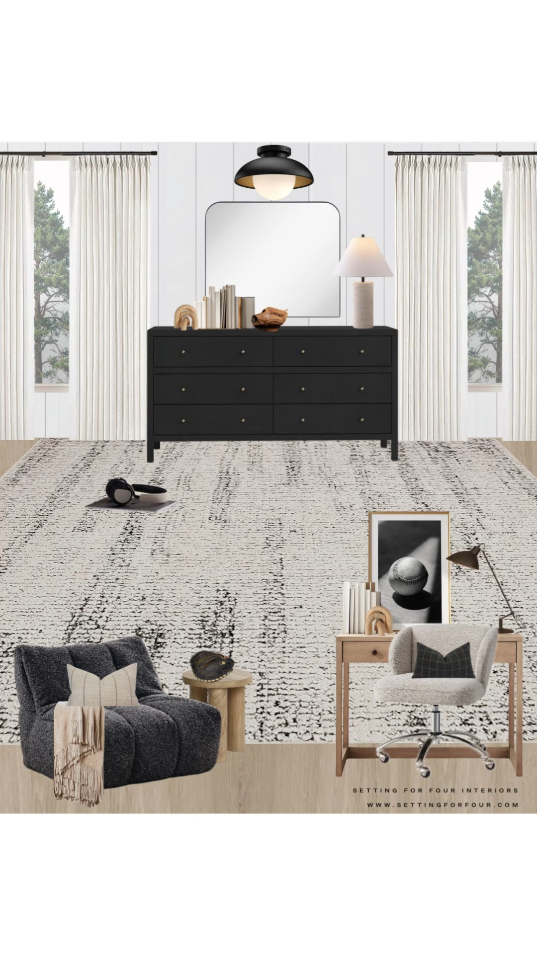 Stylish Boys bedroom furniture and decor.
Mood board, teen bedroom furniture and decor, kids room, tween, sports, baseball theme, dresser, wood bed, lounge chair, kids desk, lighting, desk chair,  comforter set, nightstand, neutral aesthetic, online interior design services, Designer, True Color Expert, modern, transitional, minimalist, farmhouse, moody, earthy, black, beige, gray, sports, kids bedroom area rug, Amazon must haves, Restoration Hardware style, Pottery Barn style, Wayfair, Target, Walmart #LTKFindsUnder50, #LTKkids

#LTKsale #LTKhome