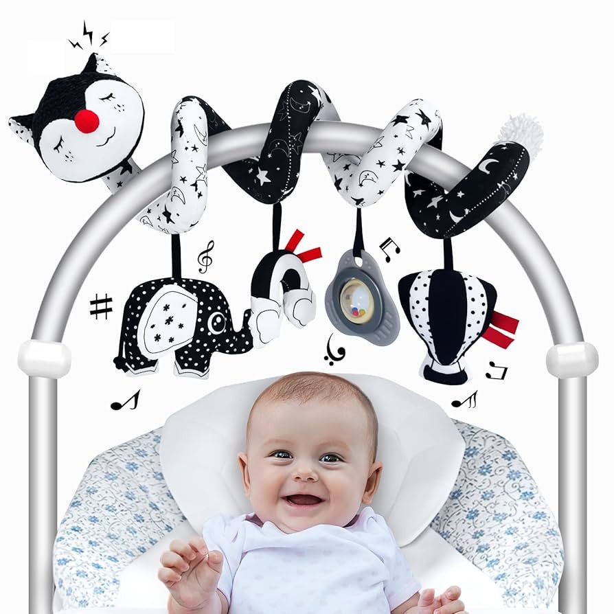 Car Seat Toys for Babies 0-6 Months, High Contrast Black and White Spiral Stroller Toys for Infan... | Amazon (US)