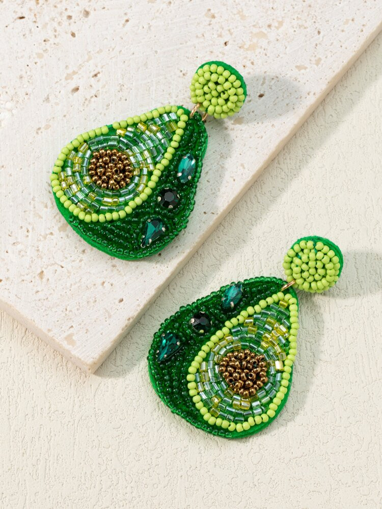 1pair Boho Beaded Avocado Drop Earrings For Women For Daily Decoration | SHEIN