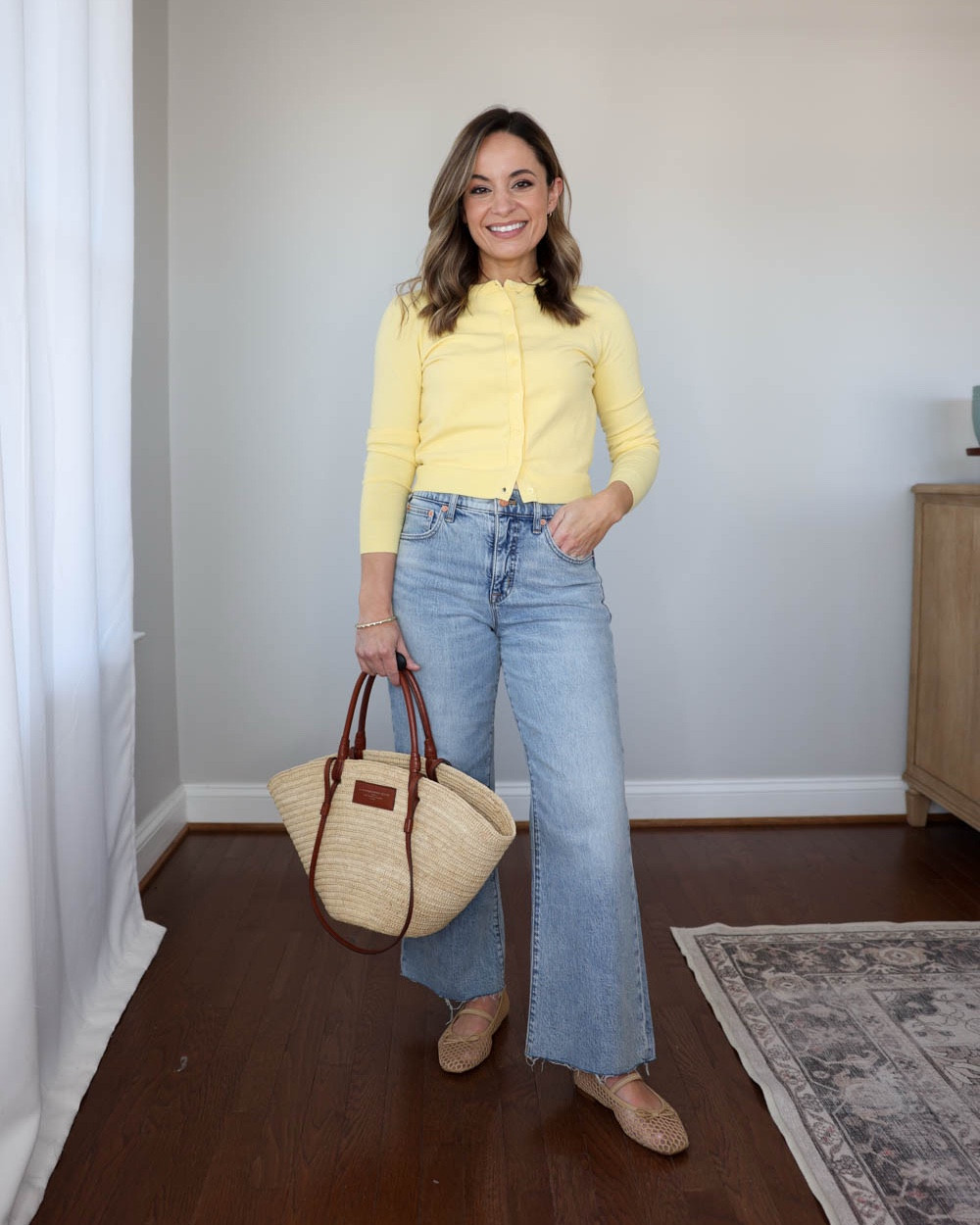 J.Crew Factory wide leg cropped jeans styled three ways for Spring!

Jeans (JC Factory): 24 standard - 26.5” inseam. These also come in petite for a shorter option.

Outfit 1:
Yellow cardigan (J.Crew): xxs (could size up) also linked a similar old navy cardigan
Flats (JC Factory): true to size

Outfit 2:
Denim top (Target): xs
White tank top (Quince): xs 
Sandals (Dolce Vita): true to size

Outfit 3:
Classic trench (Aritzia): xxs
Tank top (J.Crew Factory): xxs 
Shoes (Steve Madden): true to size. If between sizes go up 1/2 size. 
Bag (Quince)

My measurements for reference: I’m 4’10” and 105lbs. My bust, waist, and hip measurement is 32”, 24”, and 36”.

#LTKSeasonal #LTKSaleAlert #LTKPetite