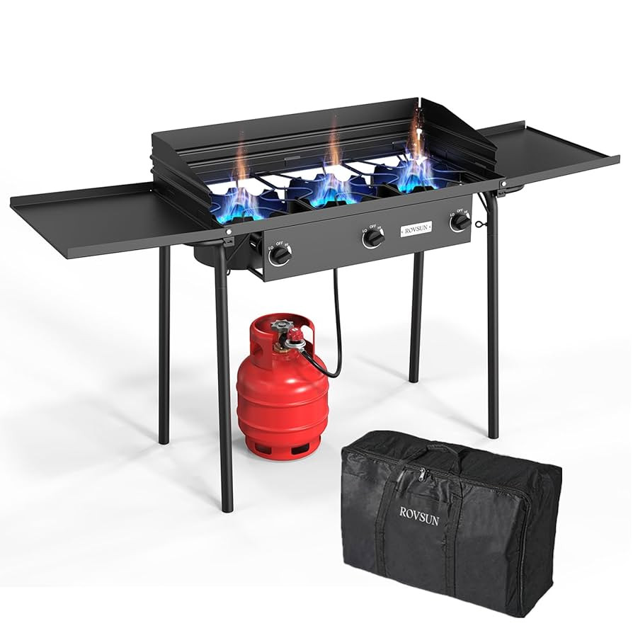 ROVSUN 3 Burner Propane Gas Stove with Side Shelf & Carrying Bag, 225,000BTU Outdoor Burner with ... | Amazon (US)