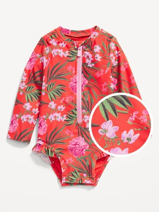 Printed Ruffle-Trim Rashguard One-Piece Swimsuit for Baby | Old Navy (CA)