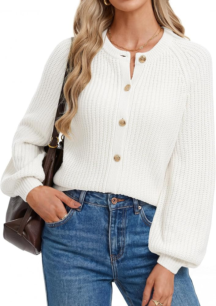 GRACE KARIN Women's Chunky Knit Lantern Long Sleeve Cardigan Sweater | Amazon (US)