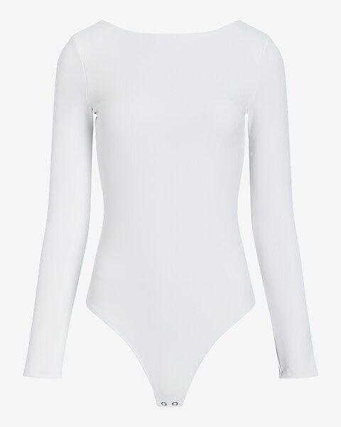 Body Contour Matte Long Sleeve Scoop Back Thong Bodysuit | Express