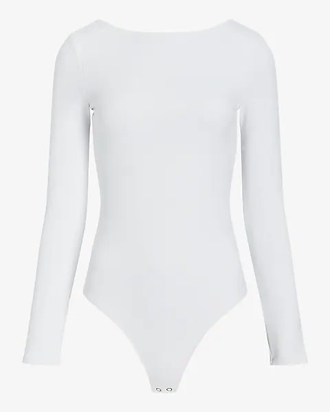 Body Contour Matte Long Sleeve Scoop Back Thong Bodysuit | Express