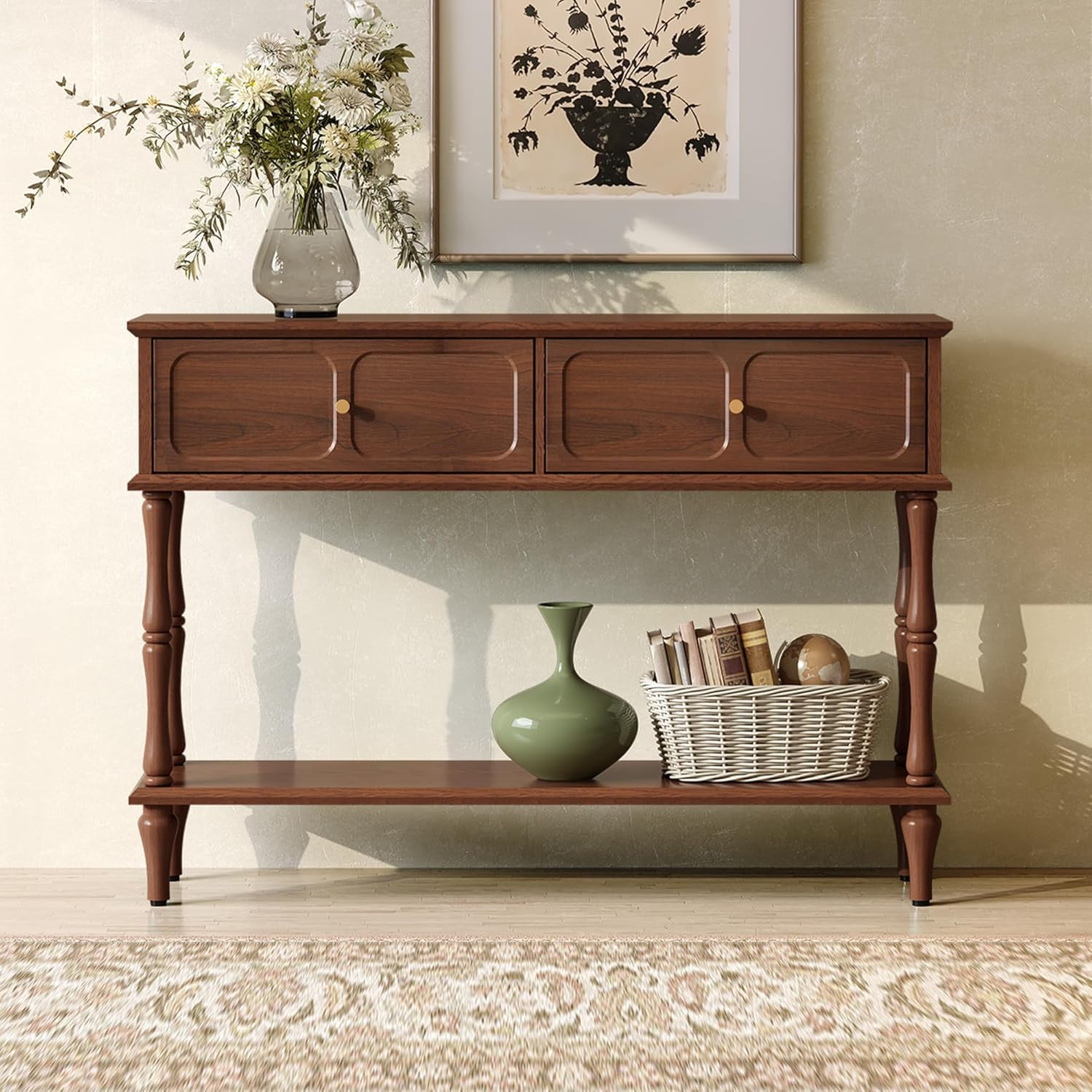 ARTPOWER 47" Mid-Century Console Table, 2 Drawers and Open Shelf, Brown | Amazon (US)