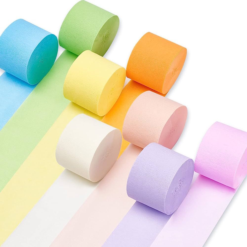 PartyWoo Crepe Paper Streamers 8 Rolls 656ft, Pack of Party Streamers in 8 Pastel Colors for Birt... | Amazon (US)
