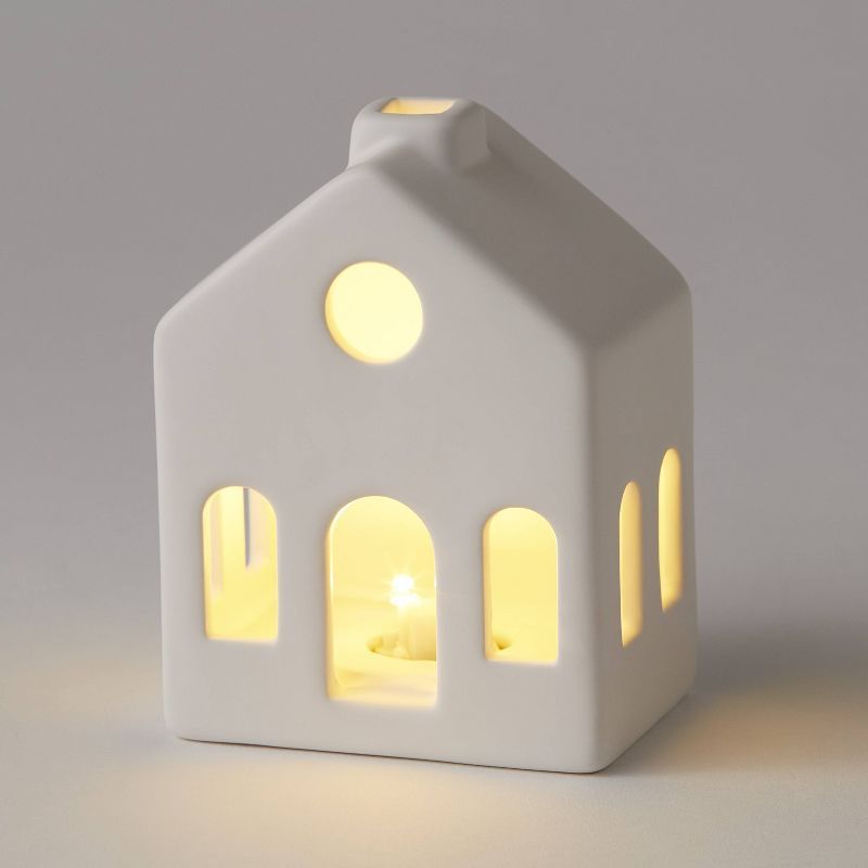 5&#34; Battery Operated Lit Decorative Ceramic House with Round Window White - Wondershop&#8482; | Target