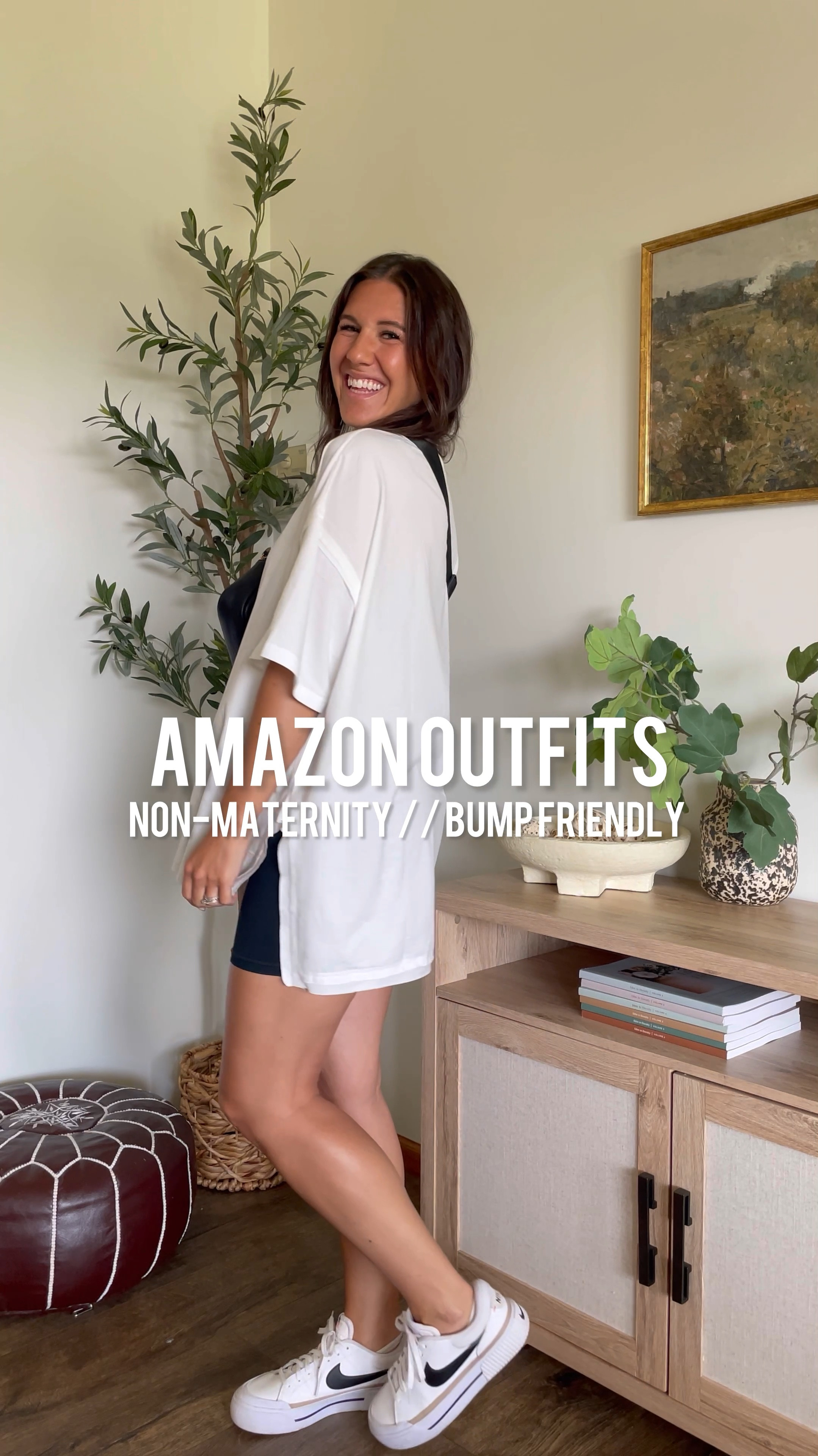 Amazon outfits. Non-maternity but bump friendly. The jeans are the only maternity piece and so good! 

Medium in oversized tee, biker shorts, leggings, striped tee & maternity jeans (for a more oversized mom jean look)
Small in sweater dress, striped maxi dress and oversized cardigan 
Large in black oversized sweater 

#LTKFindsUnder50 #LTKStyleTip #LTKBump