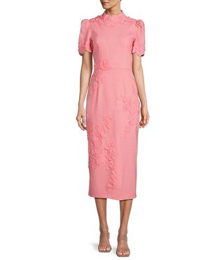 Antonio Melani Willow Floral Applique Short Sleeve Mock Neck Midi Dress | Dillard's | Dillard's