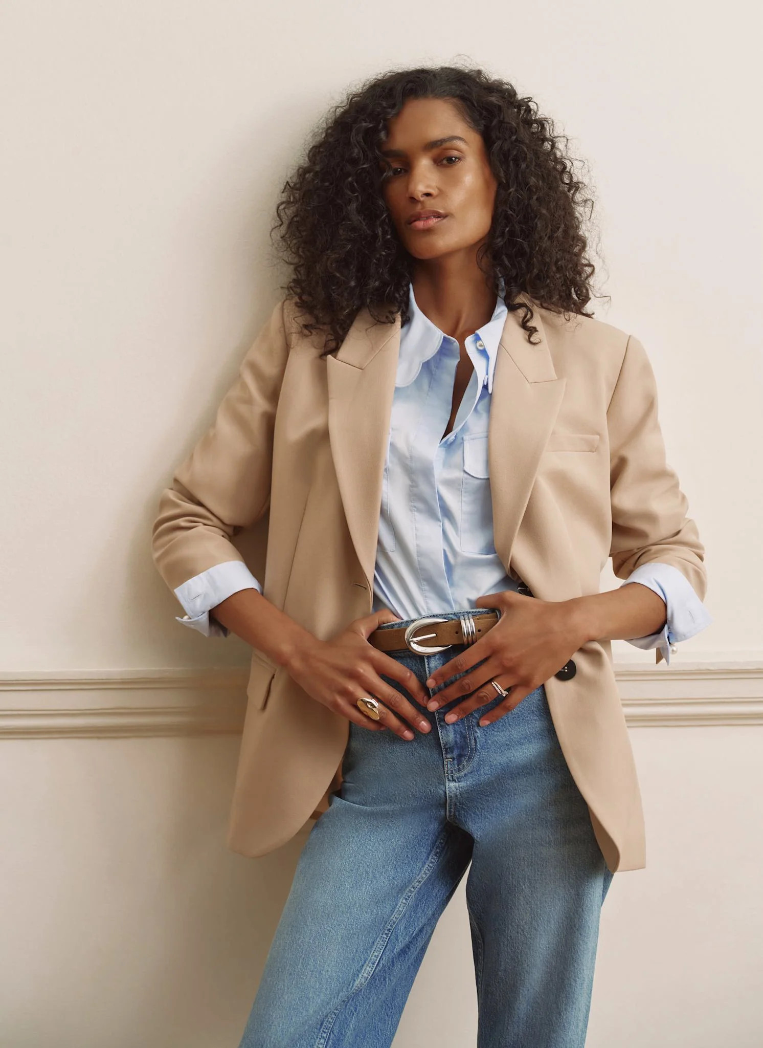 Neutral Single Breasted Minimal Blazer | Mint Velvet