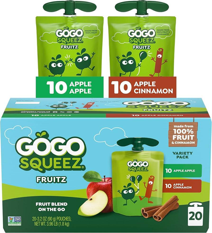 GoGo squeeZ Applesauce and Fruit Puree Variety Pack, Apple & Cinnamon, 3.2 oz (Pack of 20), Unswe... | Amazon (US)