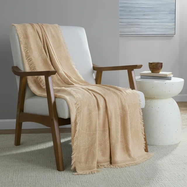 Mainstays Rustic Designs Vanilla Dream Dot Botanical Cotton Blend Jacquard Knit Tapestry Throw, 5... | Walmart (US)