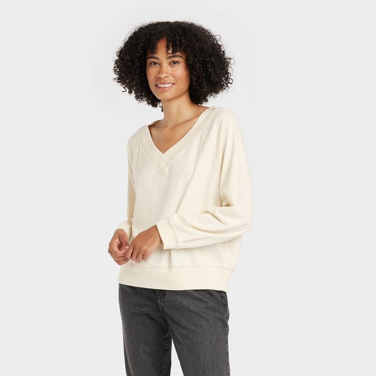 Women&#39;s French Terry Sweatshirt - Universal Thread&#8482; Cream S | Target