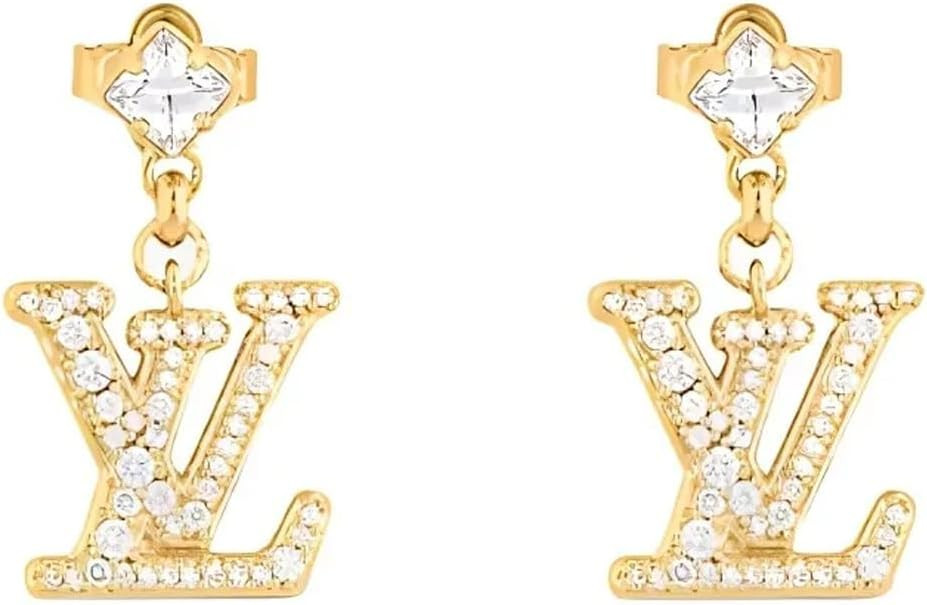 Gold Crystal Logo Drop Earrings, Dangle Style, Monogram Design, Fashion Jewelry | Amazon (US)