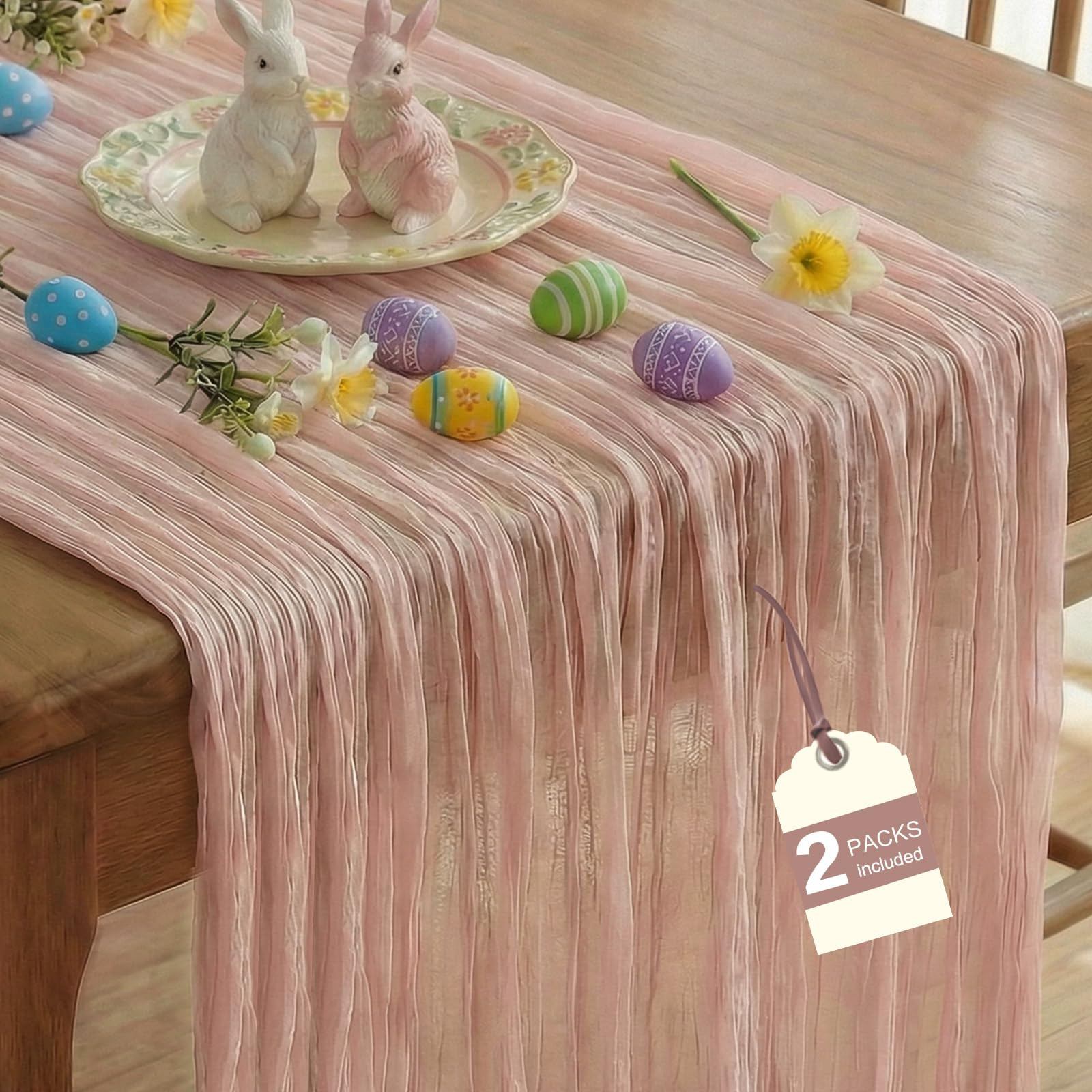 IVAPUPU 2 Pcs Cheesecloth Table Runner - 10ft Dusty Pink Easter Decor Boho Gauze Cheese Cloth Tab... | Amazon (US)