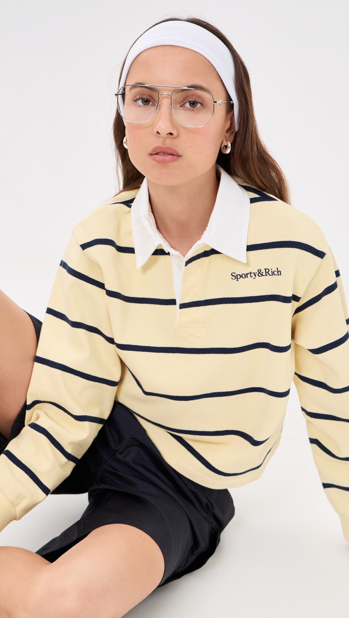 Sporty & Rich Serif Logo Rugby Polo Top | Shopbop | Shopbop