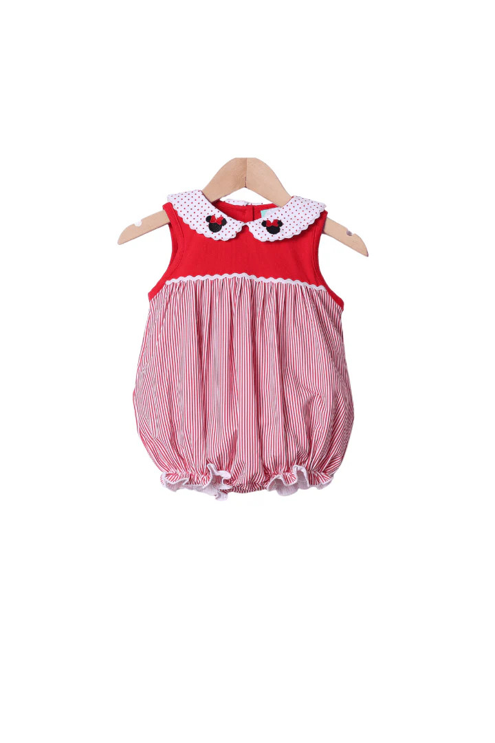 Mouse Red Knit Stripe/Polka Dot Bubble | The Smocked Flamingo