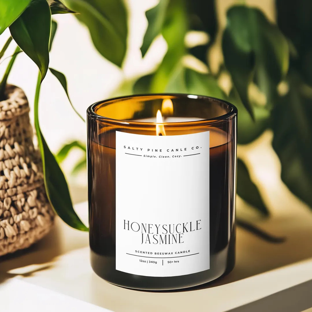 Honeysuckle Jasmine Candle | 12oz Floral Scented Beeswax Candle in Amber Jar | Non-toxic Handmade... | Etsy (US)