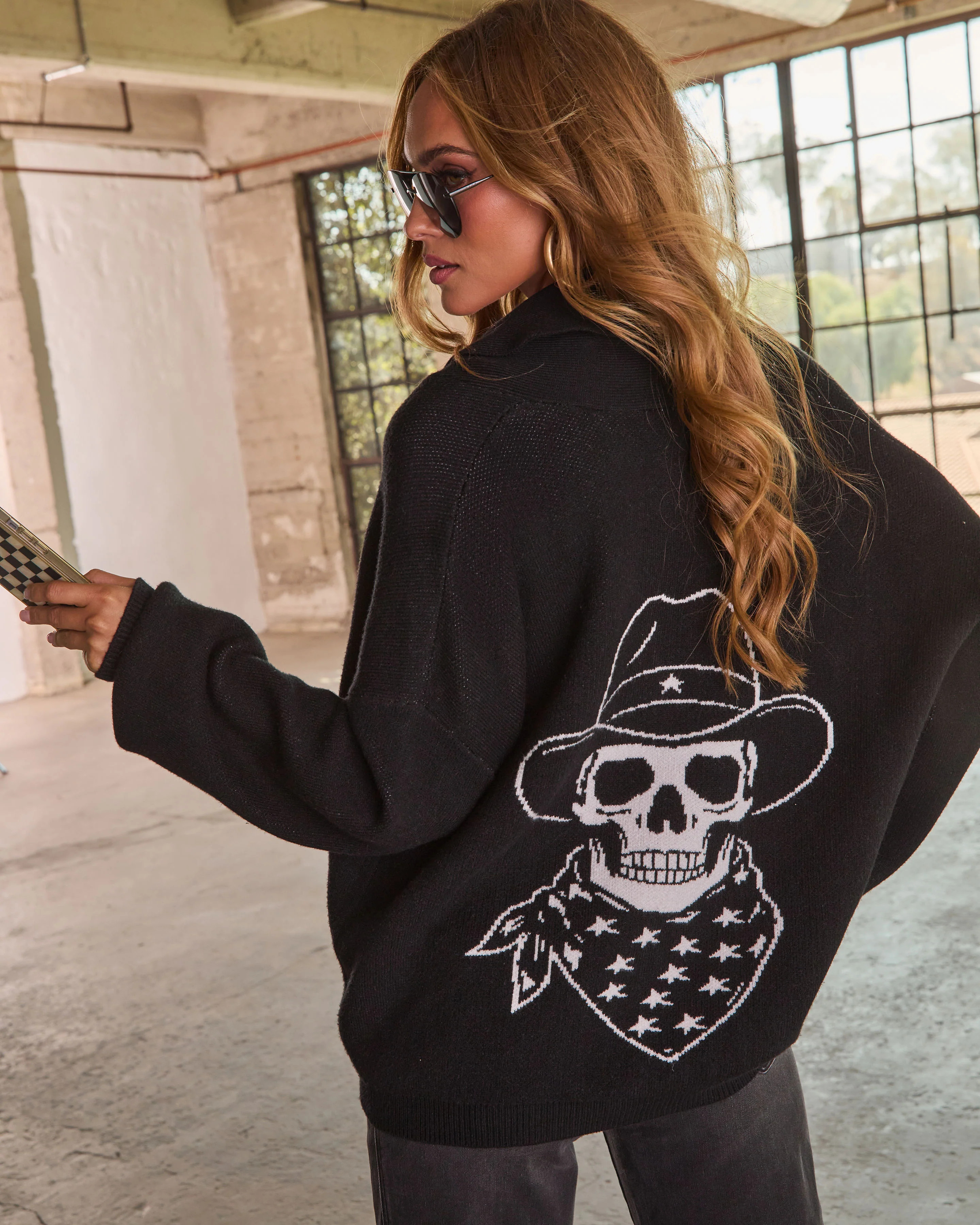 Wicked Ways Knit Western Skull Graphic Cardigan | VICI