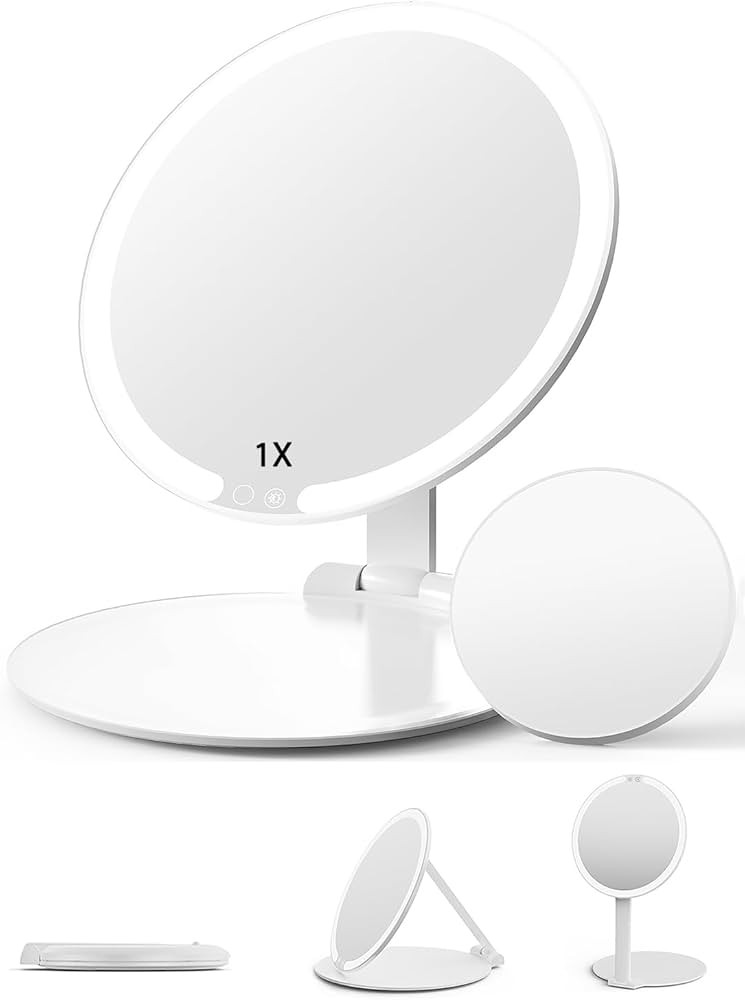 Makeup Mirror with Lights, 8" Foldable Lighted Makeup Mirror for Travel, 46 LED Dimmable Portable... | Amazon (US)