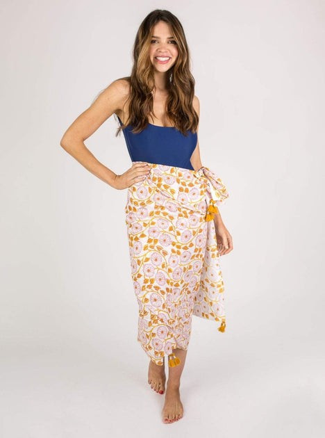 Blockprint Sarong | Floral in Orange & Violet | Beau & Ro