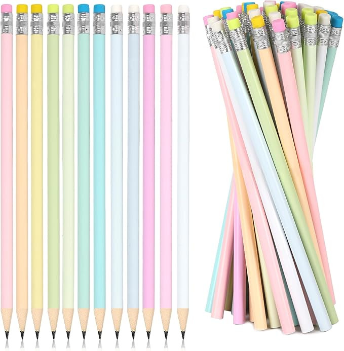 Whaline 48Pcs Colorful Pencils with Erasers Rainbow Color Wooden Pencil Unsharpened Writing Drawi... | Amazon (US)