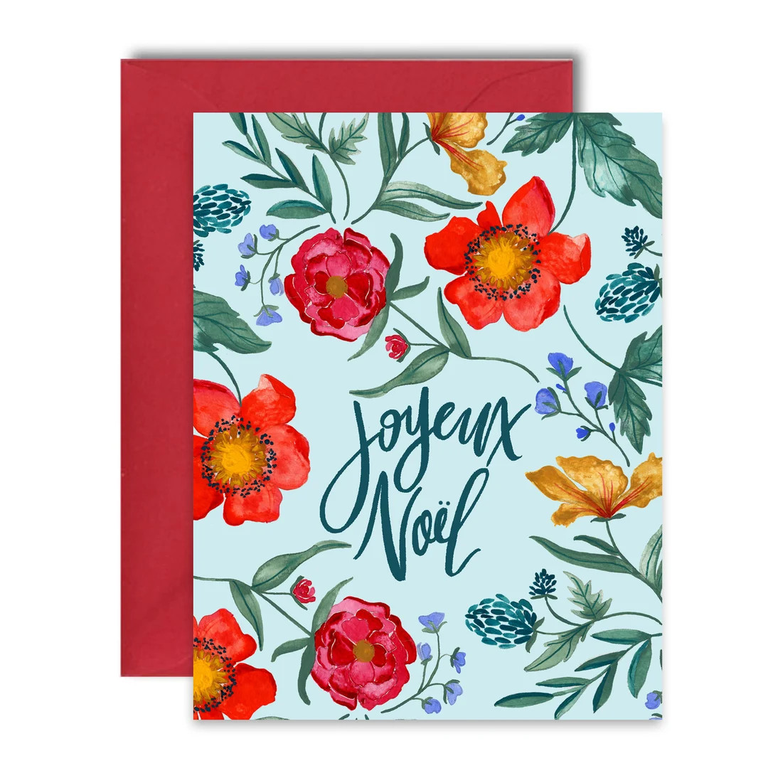 Holiday Greeting Cards Joyeux Noel Watercolor Floral Print Single A-2 Card - Etsy | Etsy (US)