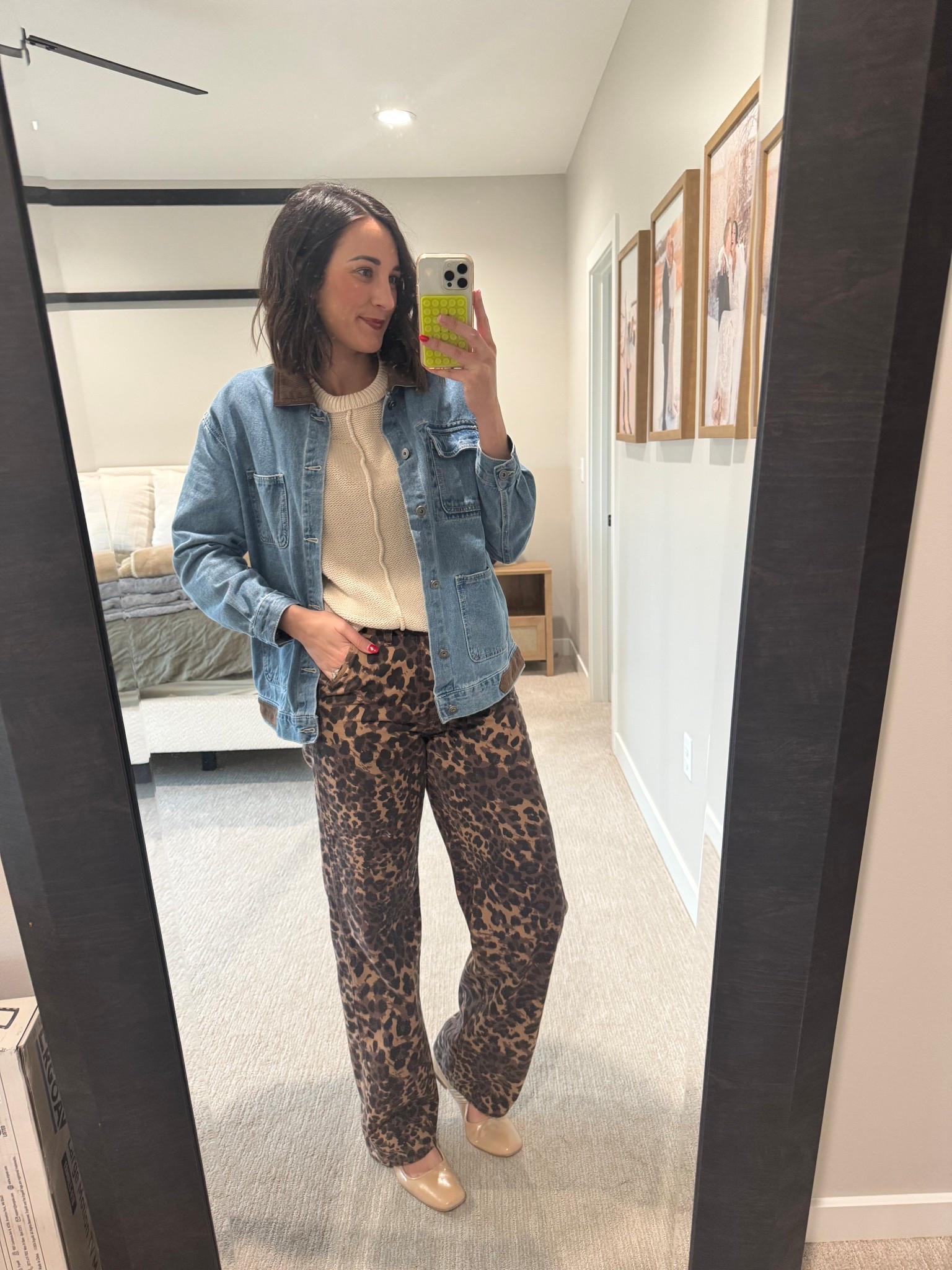 A fun OOTD! love my leopard pants and this denim jacket with the corduroy details! 