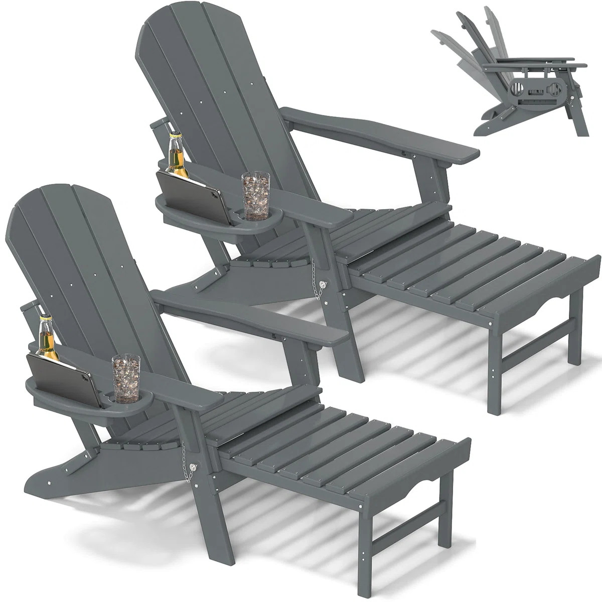 Celese HDPE Folding and Adjustable Adirondack Chair with Ottoman (Set of 2) (Set of 2) | Wayfair North America