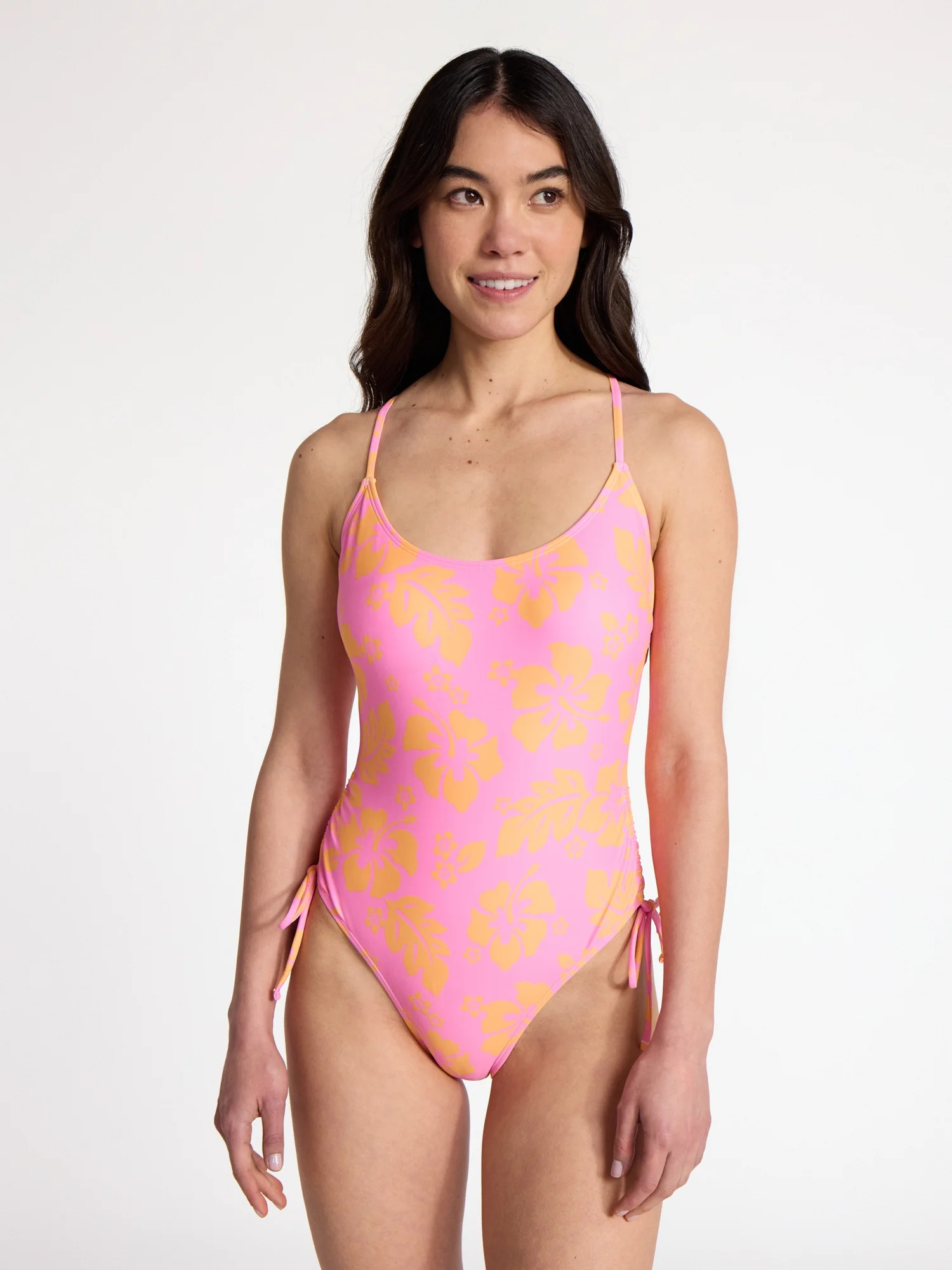 No Boundaries Hibiscus Printed One-Piece Swimsuit, Women’s | Walmart (US)