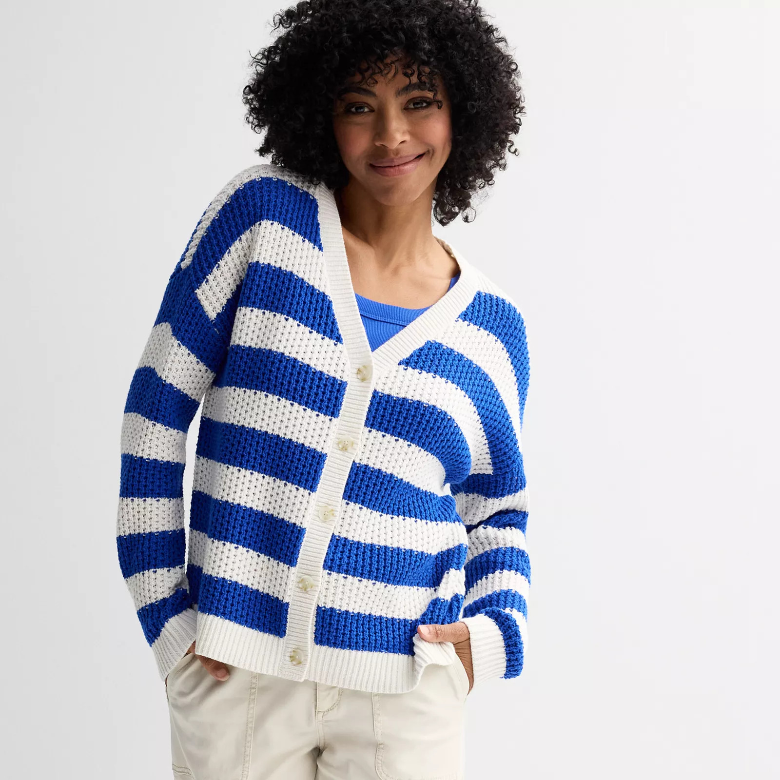 Women's Sonoma Goods For Life® Button-Front Cardigan, Size: XXL, Bold Blue Stripe | Kohl's