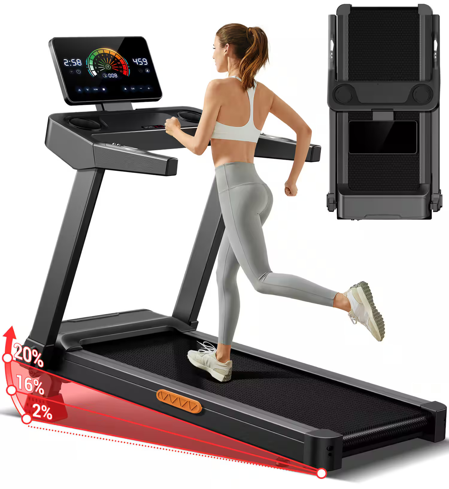 UMAY - L20 Foldable Treadmill w/ Manual 2-20% Incline, 3.5HP Motor, 400lbs Max Load, Adjustable Height for Home Walking Running - Black | Best Buy U.S.