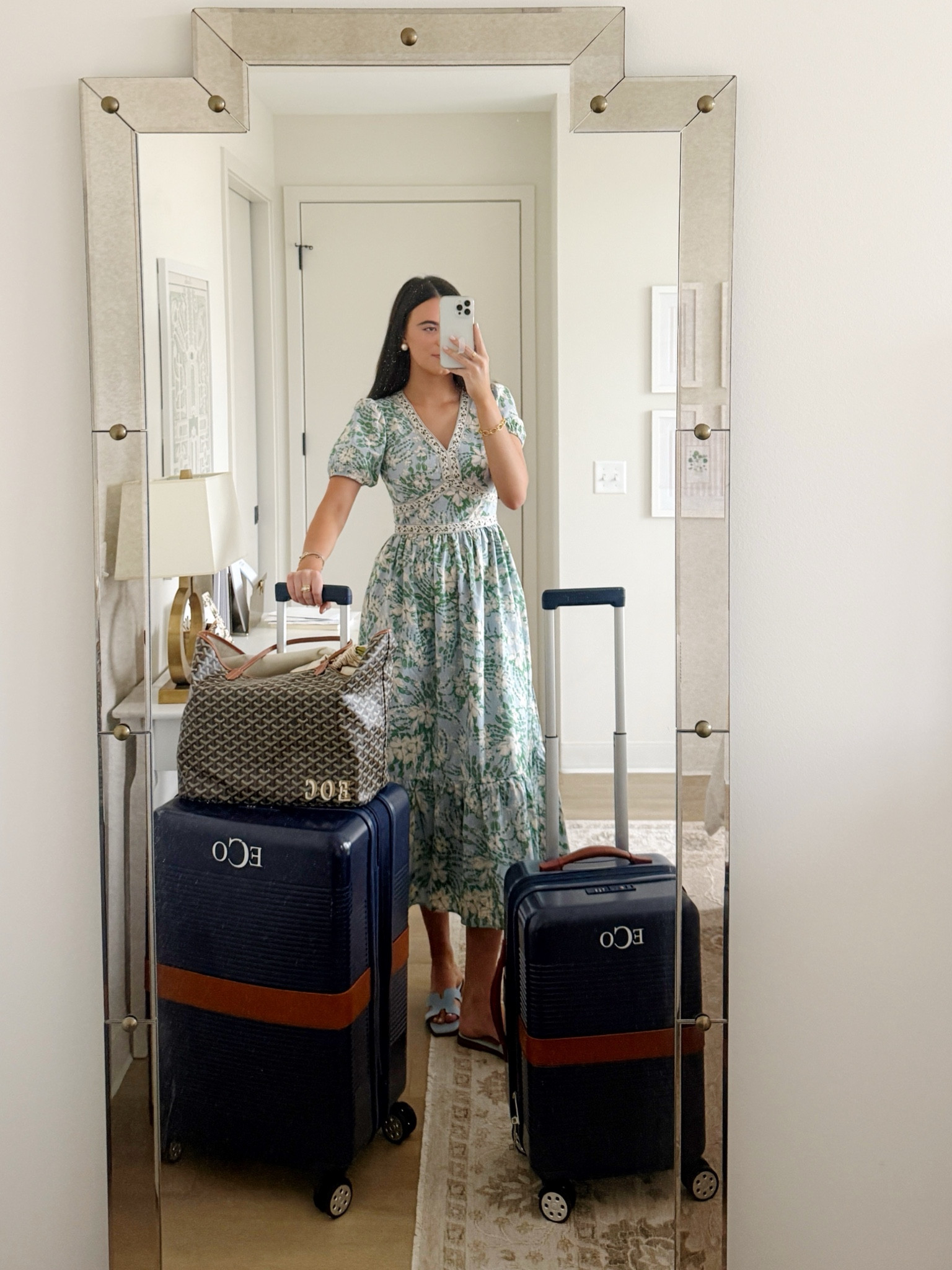 My travel look! Dress is Avara and luggage is Mark & Graham! 