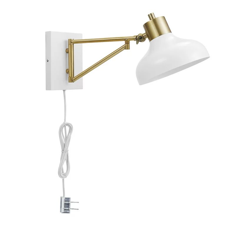 Globe Electric Berkeley 1-Light White and Brass Plug-In or Hardwire Swing Arm Wall Sconce, 51344 | Walmart (US)
